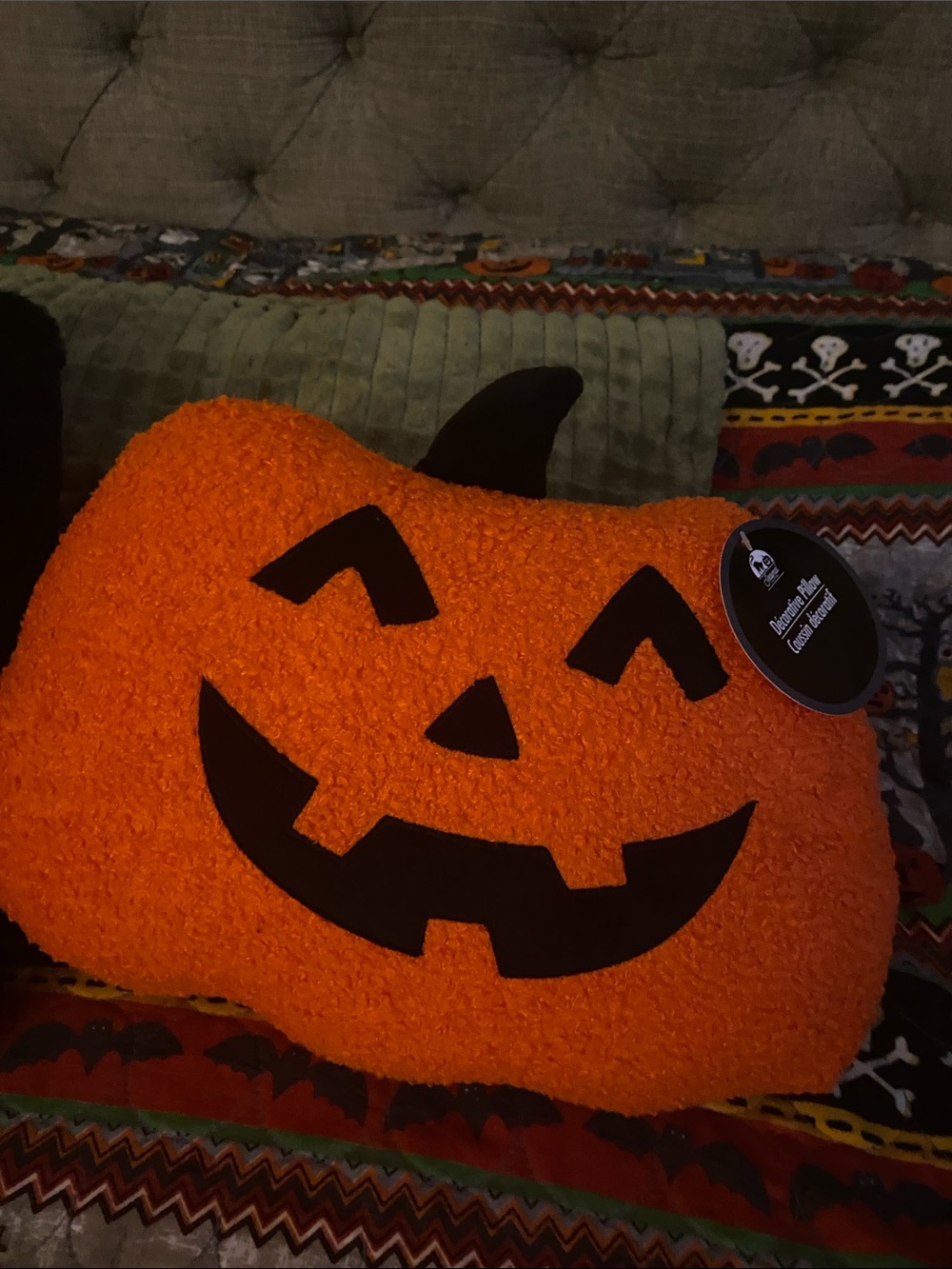 Plush Orange Pumpkin Jack-O'-Lantern Throw Pillow - Seasonal Home Accent